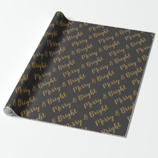 Gold Merry & Bright text design Wrapping Paper