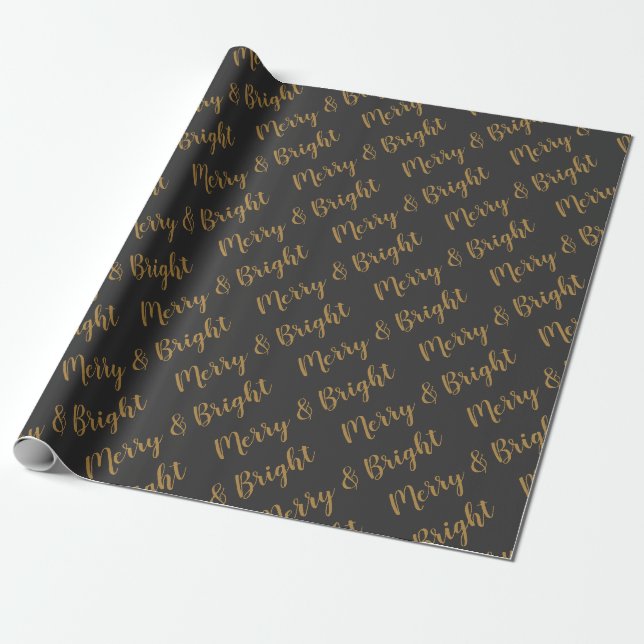 Gold Merry & Bright text design Wrapping Paper (Unrolled)