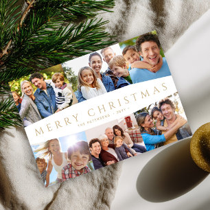 Gold Merry Christmas 6 photo collage Christmas Holiday Card