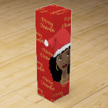 Gold Merry Christmas, Black Woman, Santa Hat, Red Wine Box<br><div class="desc">Celebrate the holiday season with this natural beauty and her festive Santa hat over her full,  fabulous 'fro. Natural Beauty with a black,  curly afro,  layered necklaces and gold hoops on a red background and gold foil "Merry Christmas".</div>