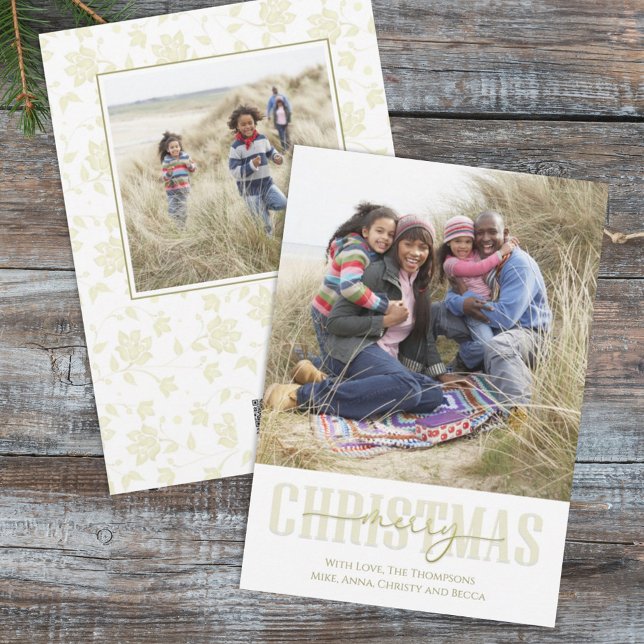 Gold Merry Christmas Botanical Photo Holiday Card (Creator Uploaded)