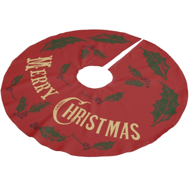 Gold Merry Christmas  Brushed Polyester Tree Skirt (Angled)
