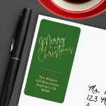 Gold Merry Christmas Christmas Return Address` Label<br><div class="desc">Merry Christmas in gold accents these green address labels are personalised with your name and address. Stylish for any Christmas holiday occasion. MATCHING items in our collection.</div>