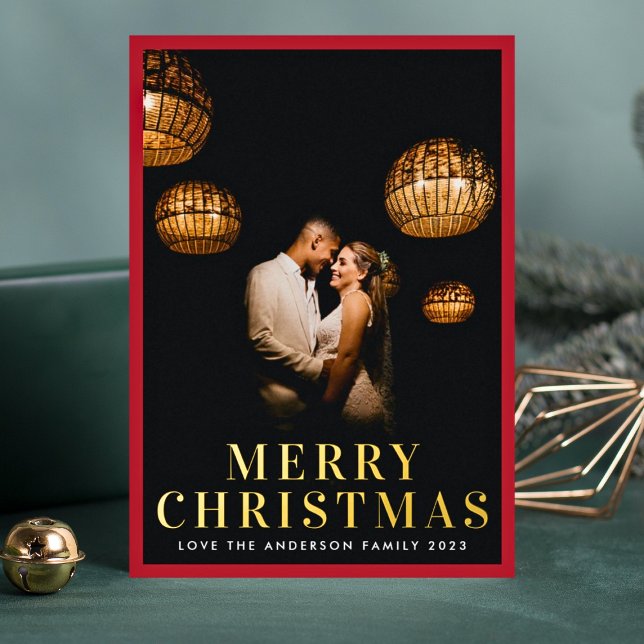 Gold Merry Christmas Elegant Red Frame Photo (Creator Uploaded)
