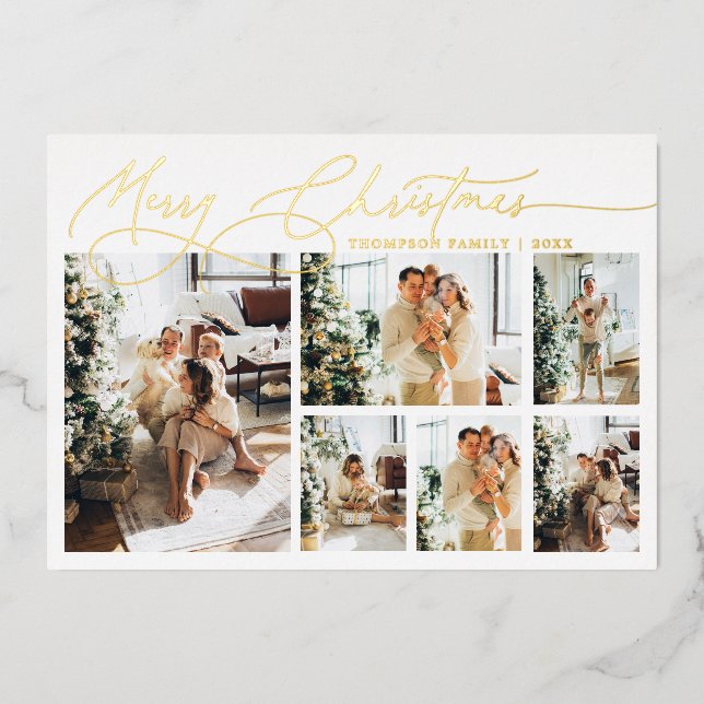 Gold Merry Christmas Elegant Script Photo Collage (Front)