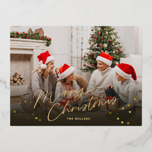 Gold Merry Christmas Family Photo holiday card