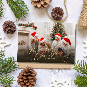 Gold Merry Christmas Family Photo holiday card
