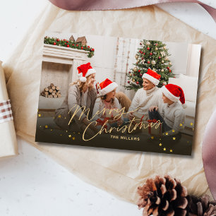 Gold Merry Christmas Family Photo holiday card