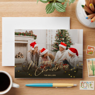 Gold Merry Christmas Family Photo holiday card Envelope