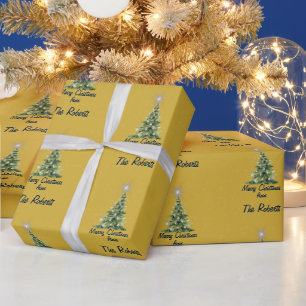 Gold Merry Christmas Family Photo Wrapping Paper