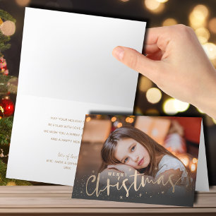 Gold Merry Christmas Folded Photo Holiday Card