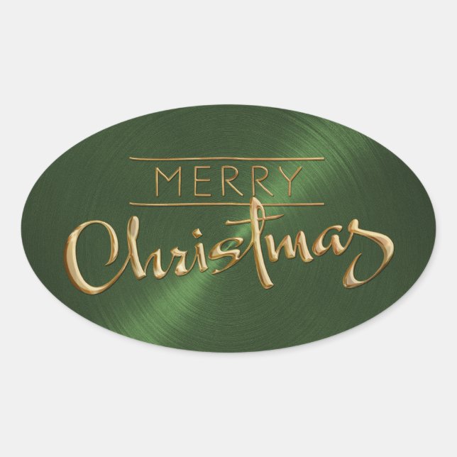 Gold Merry Christmas Green Sticker Embossed Look (Front)