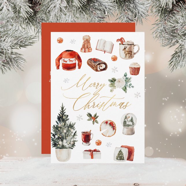 Gold Merry Christmas Greeting Cosy Winter Collage Holiday Card (Creator Uploaded)