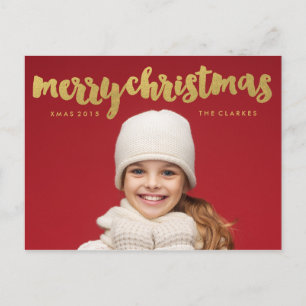 Gold Merry Christmas Handwriting Holiday Postcard