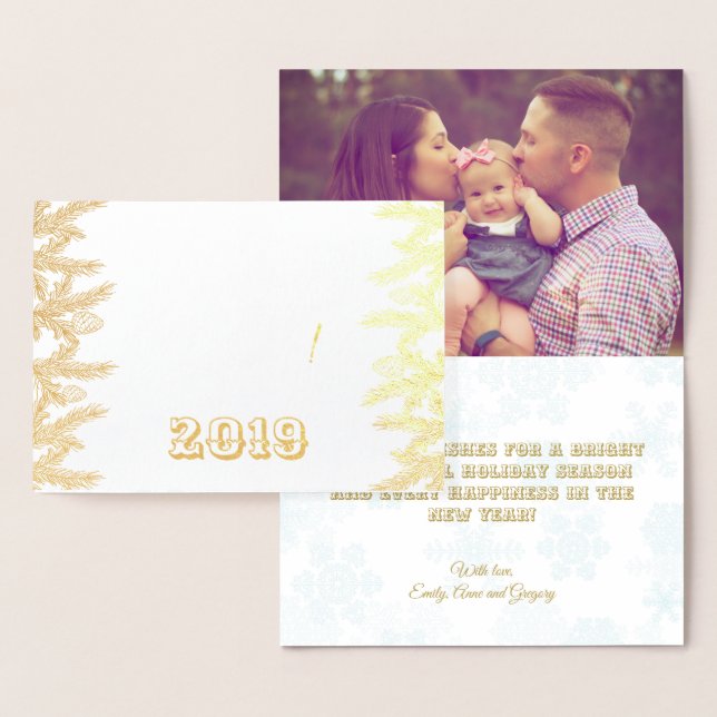 Gold Merry Christmas & Happy New Year Photo Foil Card (Display)