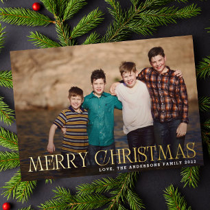 Gold Merry Christmas Landscape Family Photo