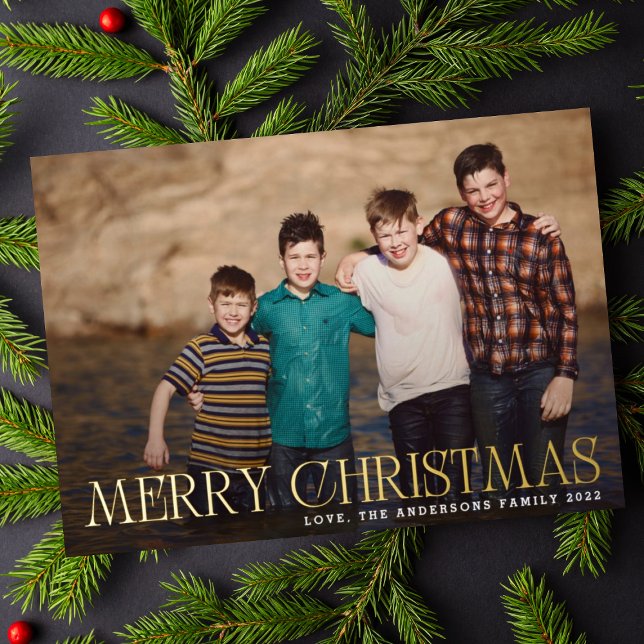 Gold Merry Christmas Landscape Family Photo (Creator Uploaded)