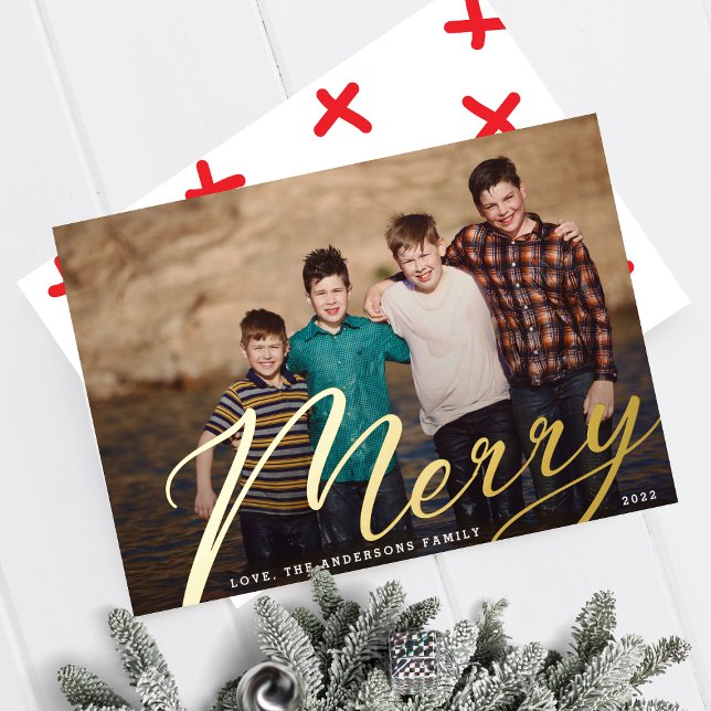 Gold Merry | Christmas Landscape Family Photo Foil (Creator Uploaded)