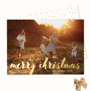 Gold Merry Christmas Lettering Family Photo