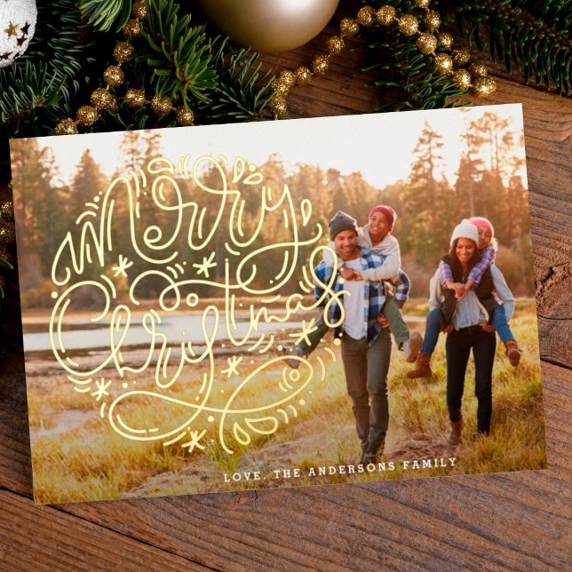 Gold Merry Christmas Lettering Family Photo (Creator Uploaded)