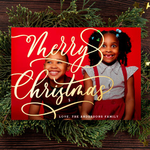 Gold Merry Christmas Lettering Family Photo