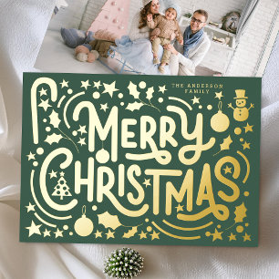 Gold Merry Christmas Lettering Photo Back