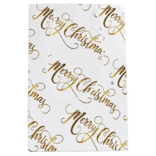 Gold Merry Christmas  Medium Gift Bag