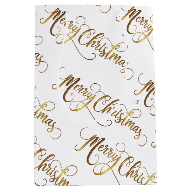 Gold Merry Christmas  Medium Gift Bag (Front)