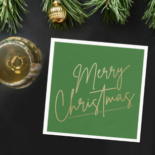 Gold Merry Christmas on Green Napkin