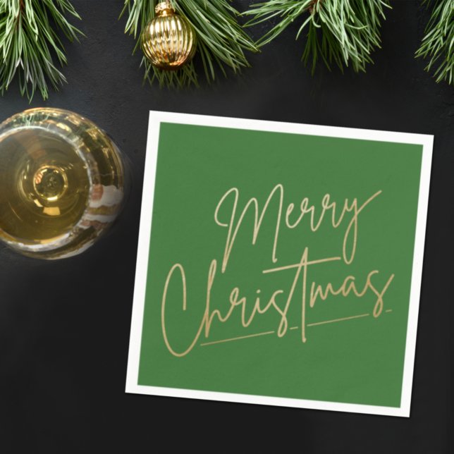 Gold Merry Christmas on Green Napkin (Creator Uploaded)