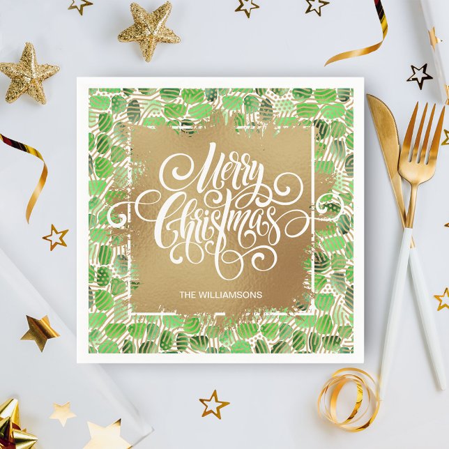 Gold Merry Christmas on Green Napkin (Creator Uploaded)