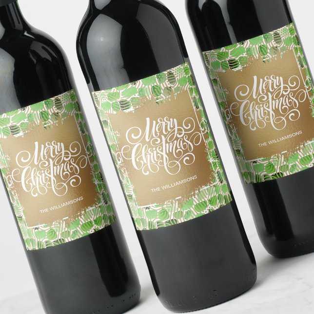 Gold Merry Christmas on Green Wine Label (Creator Uploaded)