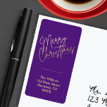 Gold Merry Christmas on Purple Return Address Label<br><div class="desc">Merry Christmas in an elegant gold script accents these purple address labels personalised with your name and address. Stylish for any Christmas holiday occasion. MATCHING items in our collection.</div>
