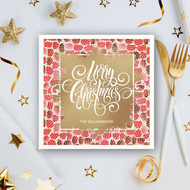 Gold Merry Christmas on Red Napkin (Creator Uploaded)
