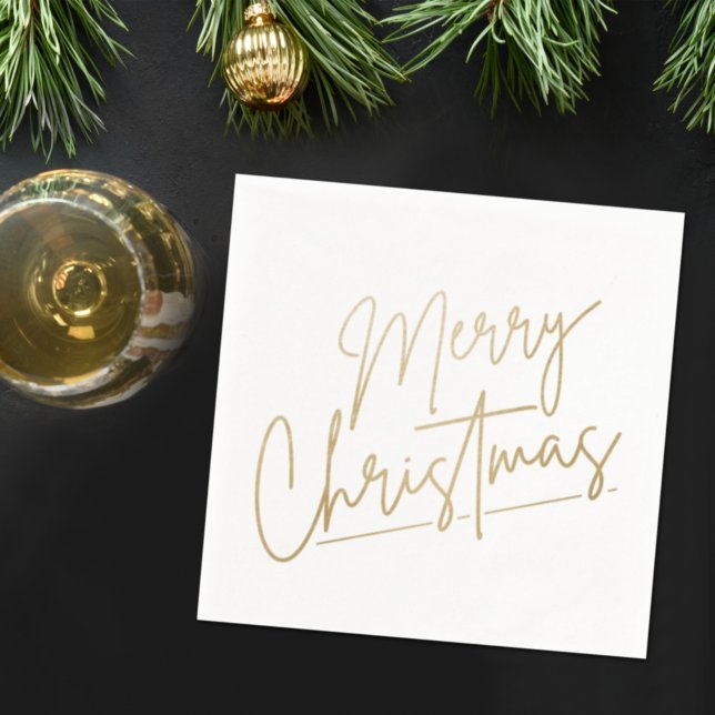 Gold Merry Christmas on White Napkins (Creator Uploaded)