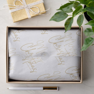 Gold Merry Christmas on White Tissue Paper