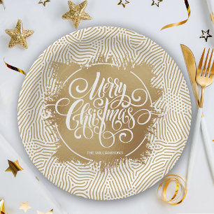 Gold Merry Christmas Paper Plate