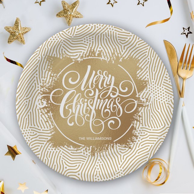 Gold Merry Christmas Paper Plate (Creator Uploaded)