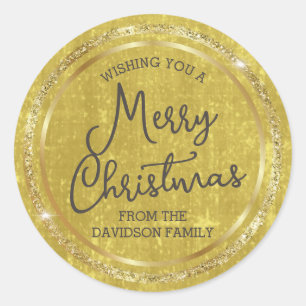 Gold Merry Christmas Personalised Classic Round Sticker
