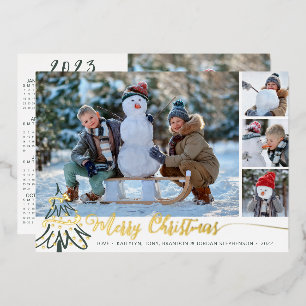 Gold Merry Christmas Photo Collage 2023 Calendar