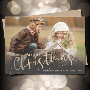 Gold Merry Christmas Photo Holiday Card