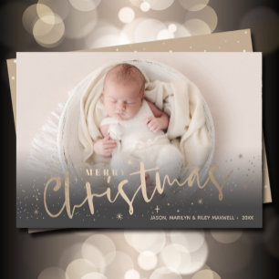 Gold Merry Christmas Photo Holiday Card