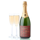 Gold Merry Christmas Red Buffalo Plaid Sparkling Wine Label<br><div class="desc">Merry Christmas in a faux gold foil script and your names in chic lettering on a red and grey buffalo plaid pattern,  these sparkling wine bottle labels are stylish for Christmas gifts or to label wine served at your holiday occasion.</div>
