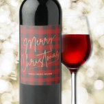 Gold Merry Christmas Red Buffalo Plaid Wine Label<br><div class="desc">Merry Christmas in a faux gold foil script and your names in chic lettering on a red and grey buffalo plaid pattern,  these wine bottle labels are stylish for Christmas gifts or to label wine served at your holiday occasion.</div>