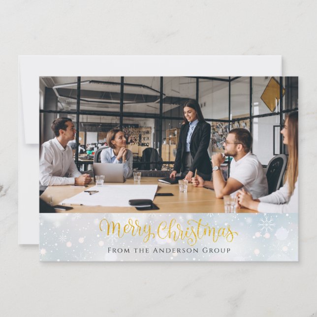 Gold Merry Christmas Script Business Office Photo Holiday Card (Front)