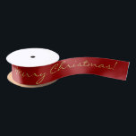 Gold Merry Christmas Script Calligraphy on red Satin Ribbon<br><div class="desc">Stylish and elegant faux foil gold Merry Christmas script calligraphy,  best for the holiday season gift wrapping</div>