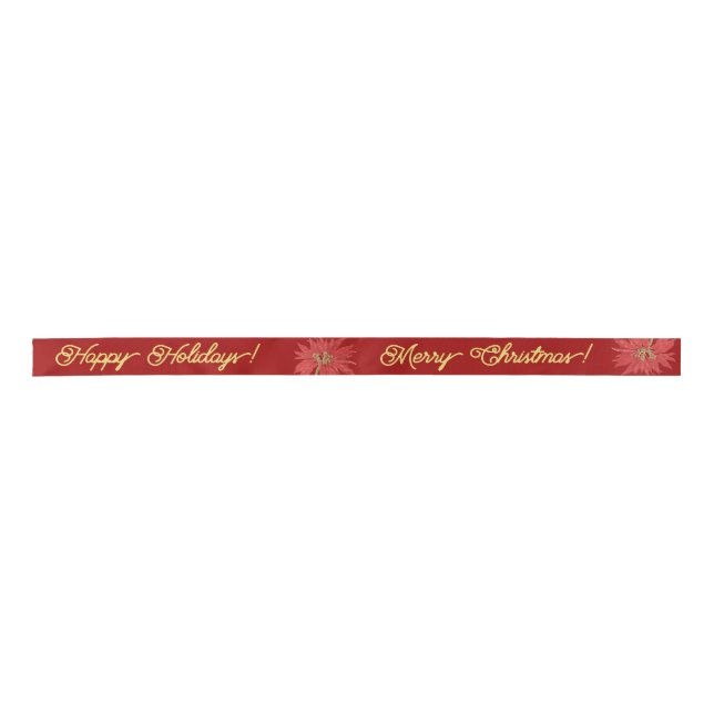 Gold Merry Christmas Script Calligraphy red Satin Ribbon (Front)