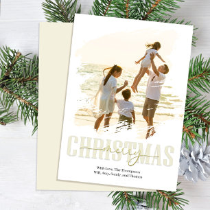 Gold Merry Christmas Script Photo  Holiday Card