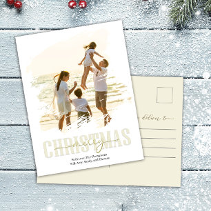 Gold Merry Christmas Script Photo  Holiday Postcard