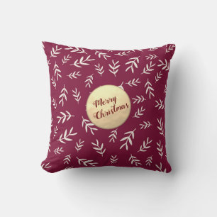 Gold Merry Christmas Script Red Elegant Cushion